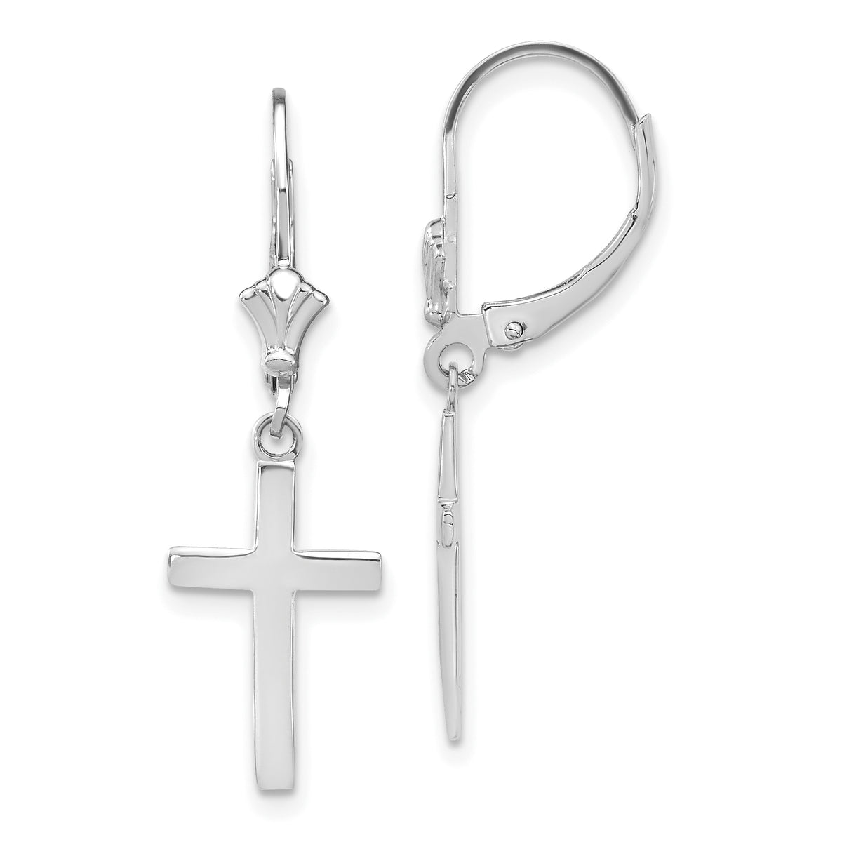 14k White Gold Polished Cross Leverback Earrings-TF1776W