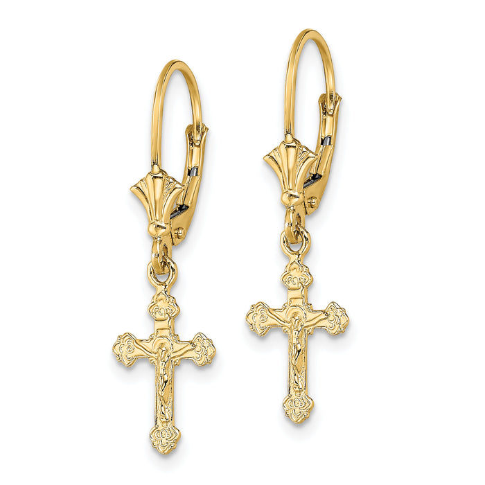 14k Crucifix Leverback Earrings-TF1777