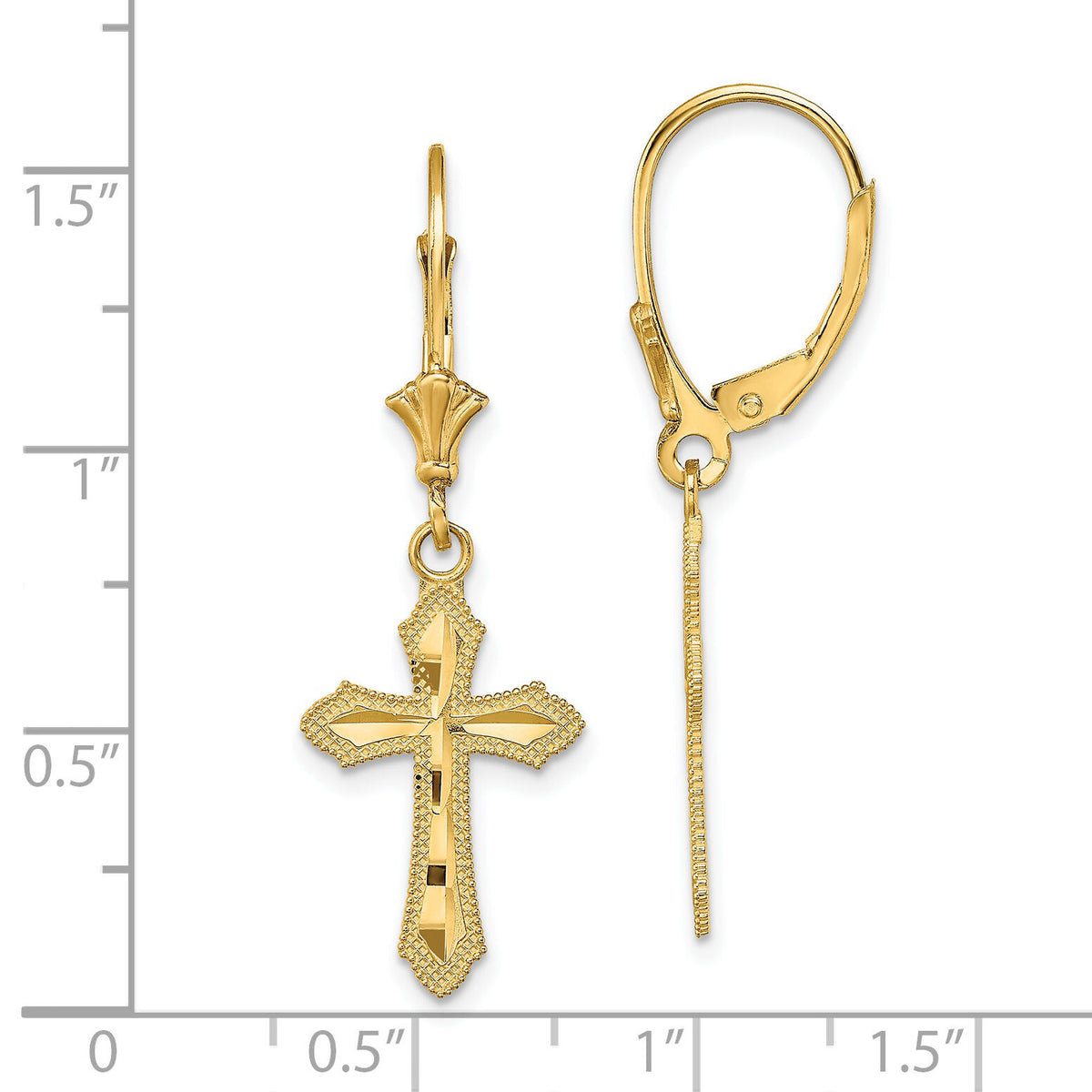 14K D/C Cross w/ Beaded Edge Leverback Earrings-TF1778
