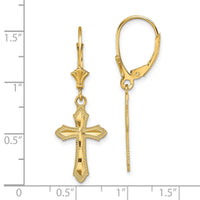 14K D/C Cross w/ Beaded Edge Leverback Earrings-TF1778