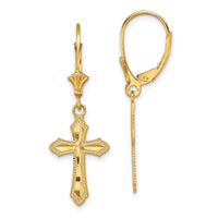 14K D/C Cross w/ Beaded Edge Leverback Earrings-TF1778