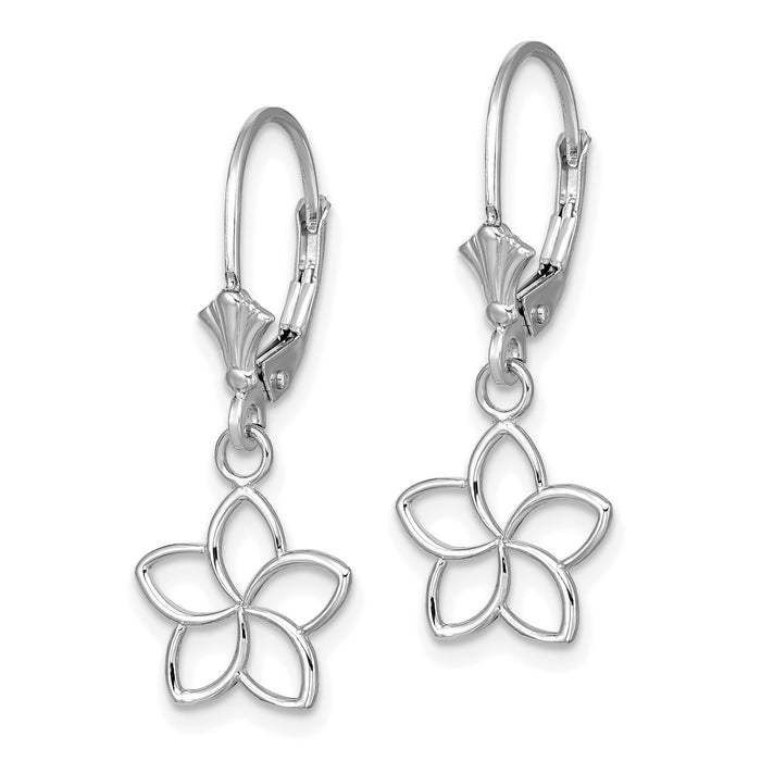 14K White Gold Polished Cut-Out Flower Leverback Earrings-TF1780W