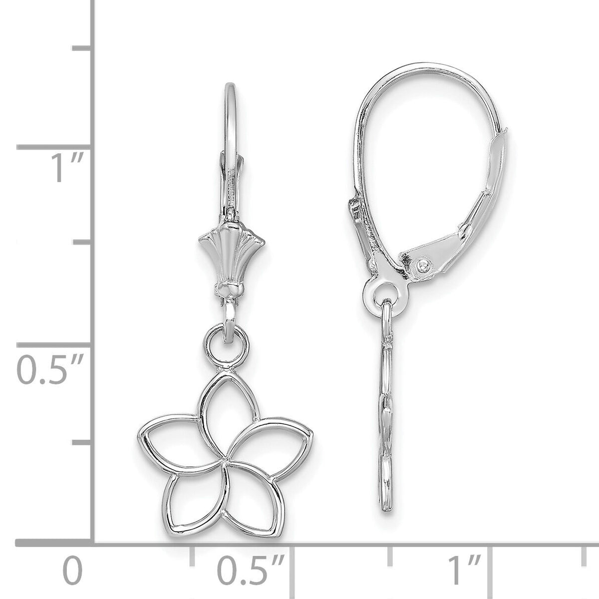 14K White Gold Polished Cut-Out Flower Leverback Earrings-TF1780W