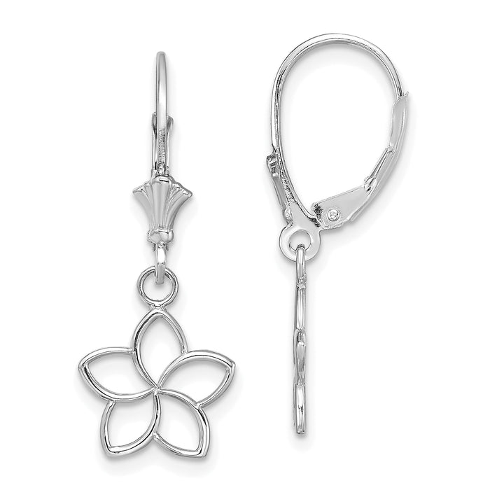 14K White Gold Polished Cut-Out Flower Leverback Earrings-TF1780W