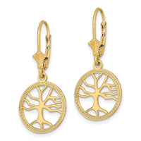 14K Tree of Life In Round Frame Leverback Earrings-TF1781