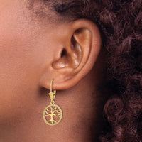 14K Tree of Life In Round Frame Leverback Earrings-TF1781