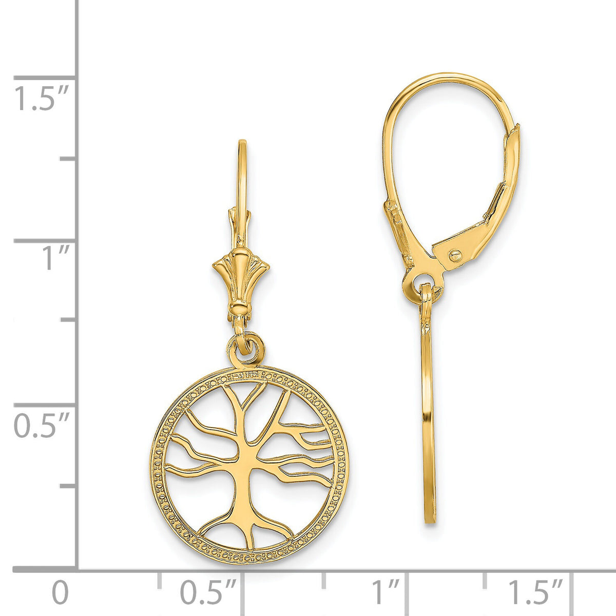 14K Tree of Life In Round Frame Leverback Earrings-TF1781