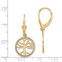 14K Tree of Life In Round Frame Leverback Earrings-TF1781