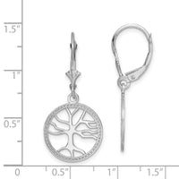 14K White Gold Tree of Life In Round Frame Leverback Earrings-TF1781W