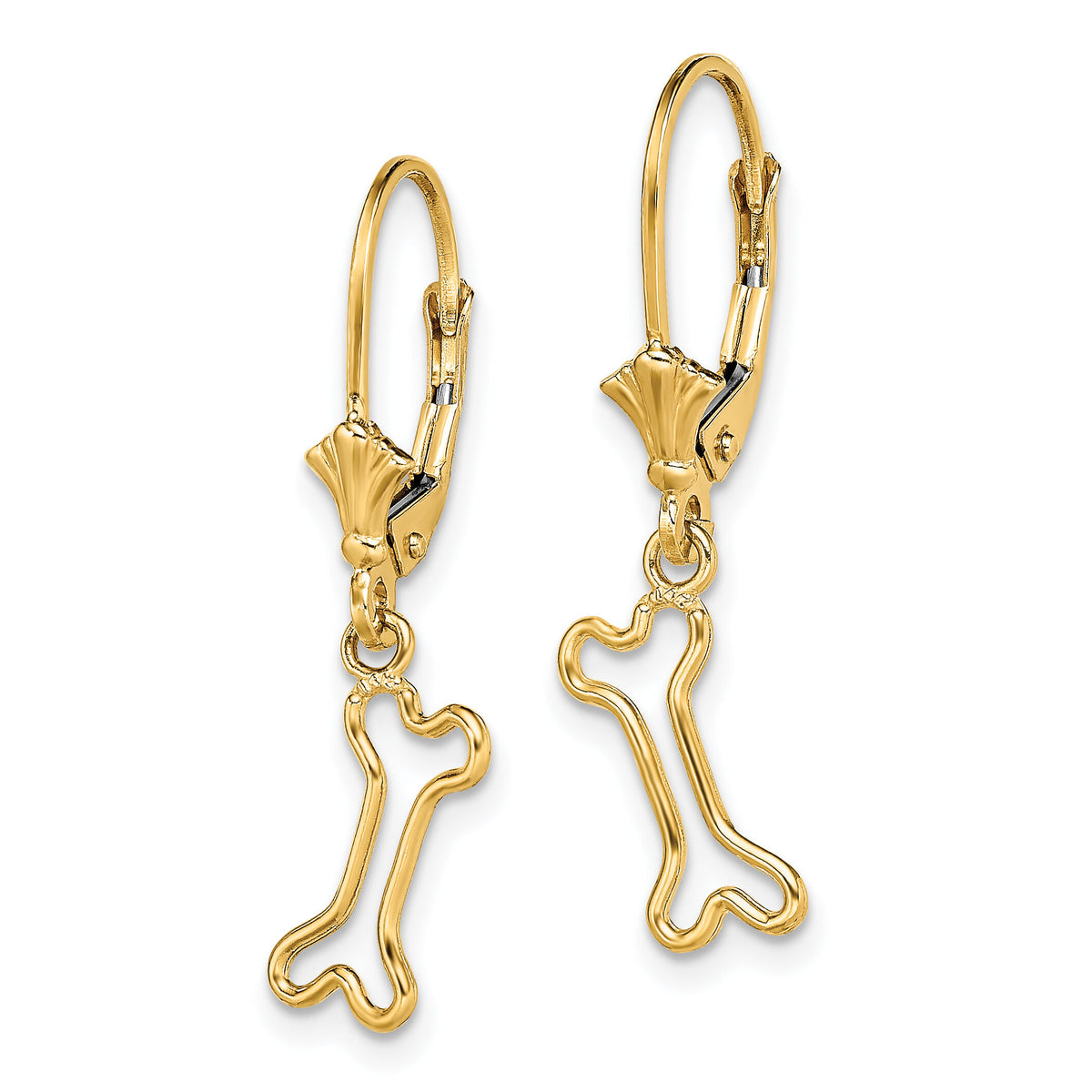 14K Mini Dog Bone Leverback Earrings-TF1782