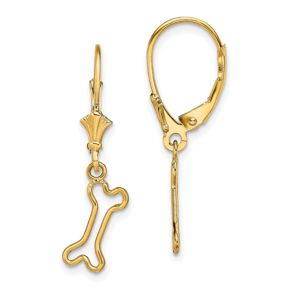 14K Mini Dog Bone Leverback Earrings-TF1782