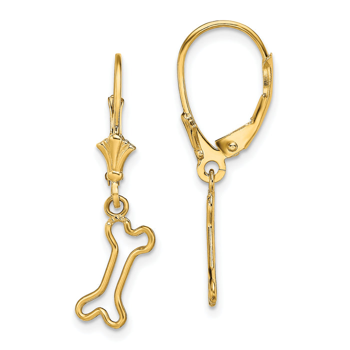 14K Mini Dog Bone Leverback Earrings-TF1782