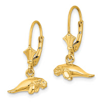 14K 3-D Polished Mini Manatee Leverback Earrings-TF1783