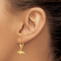 14K 3-D Polished Mini Manatee Leverback Earrings-TF1783