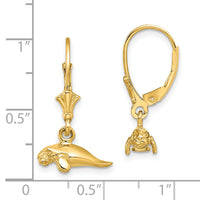 14K 3-D Polished Mini Manatee Leverback Earrings-TF1783