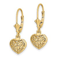 14k Diamond-cut Mini Puffed Heart Leverback Earrings-TF1784