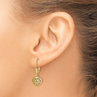 14k Diamond-cut Mini Puffed Heart Leverback Earrings-TF1784