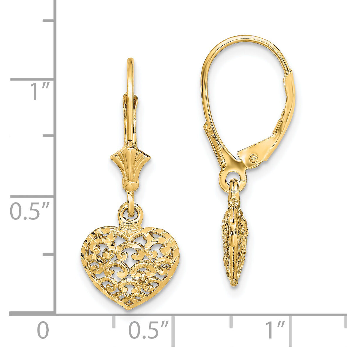 14k Diamond-cut Mini Puffed Heart Leverback Earrings-TF1784