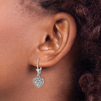 14K White Gold 3-D Mini D/C Puffed Heart Leverback Earrings-TF1784W