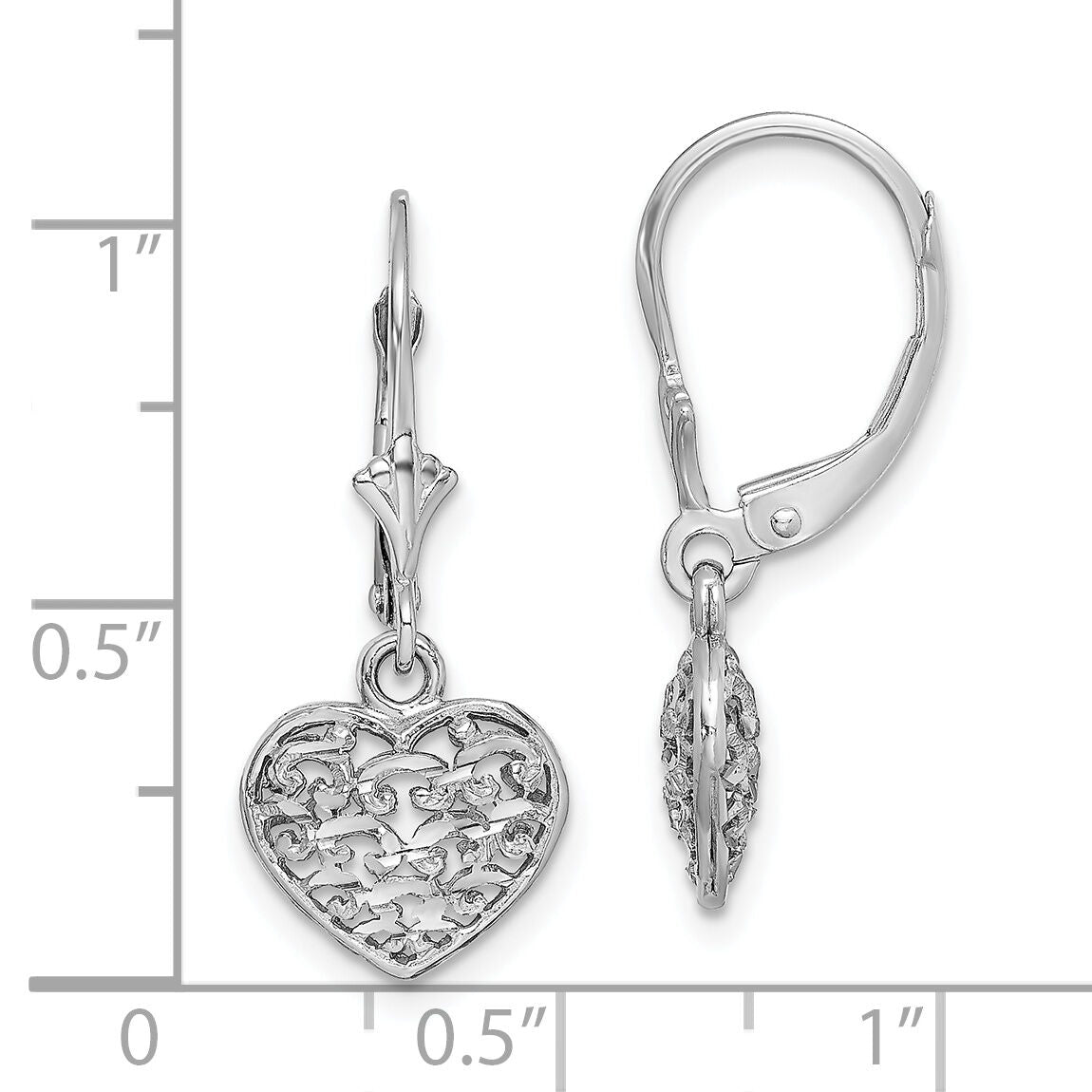 14K White Gold 3-D Mini D/C Puffed Heart Leverback Earrings-TF1784W