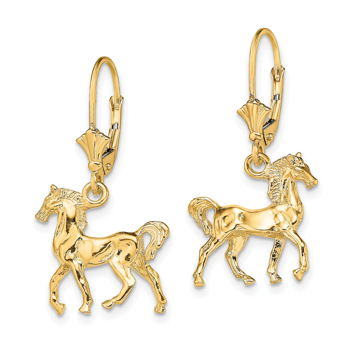 14K 3-D Polished Leverback Horse Earrings-TF1785
