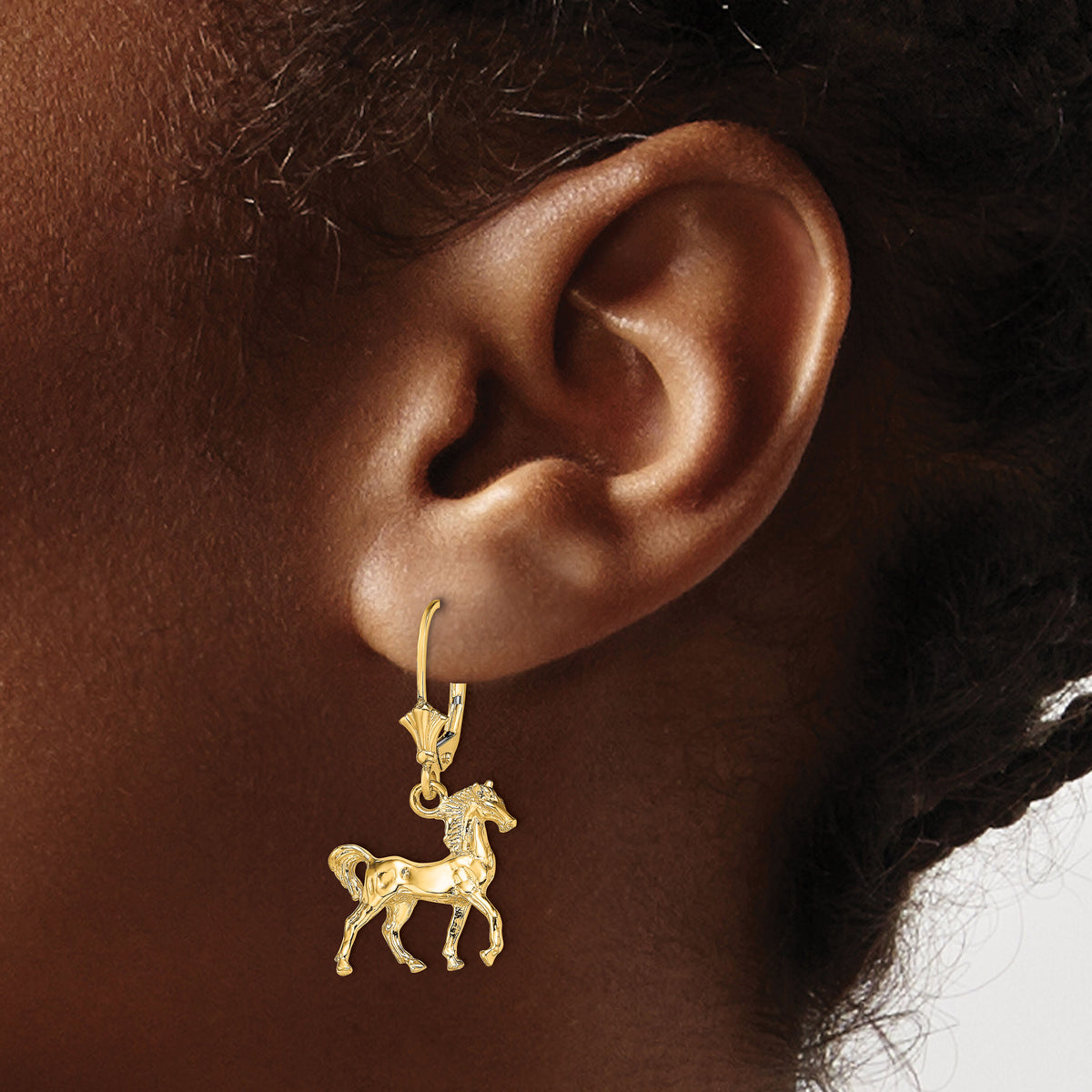 14K 3-D Polished Leverback Horse Earrings-TF1785