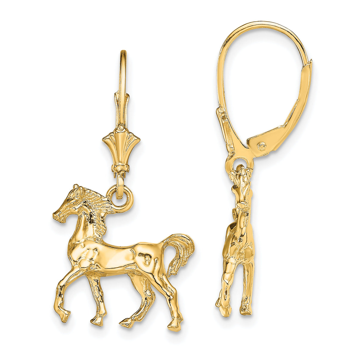 14K 3-D Polished Leverback Horse Earrings-TF1785