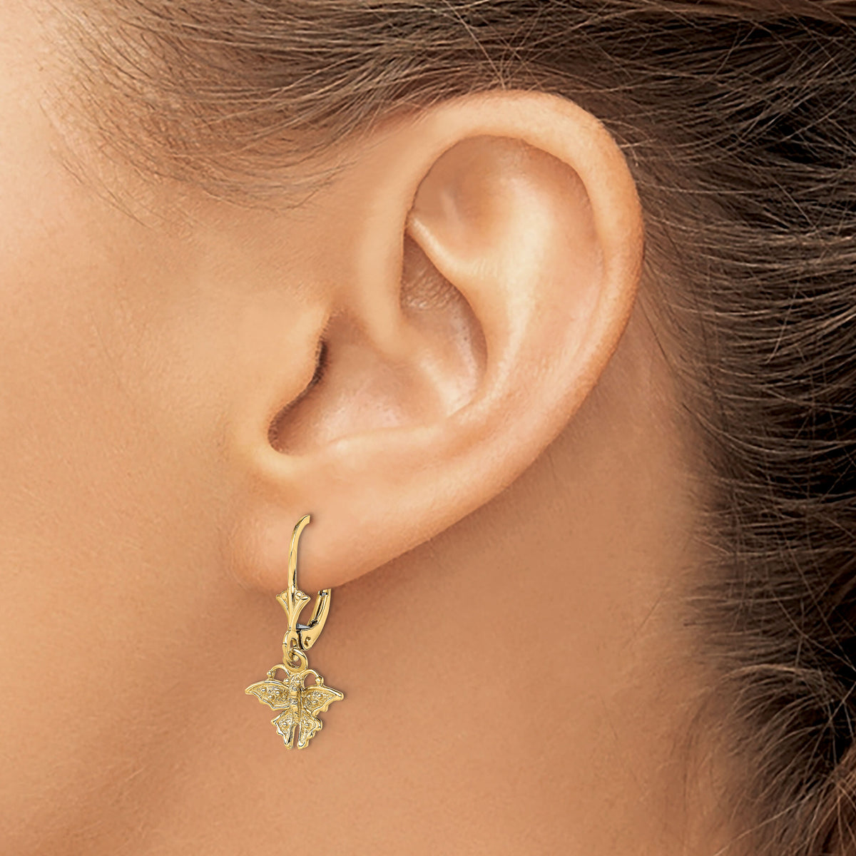 14K Butterfly Leverback Earrings-TF1786