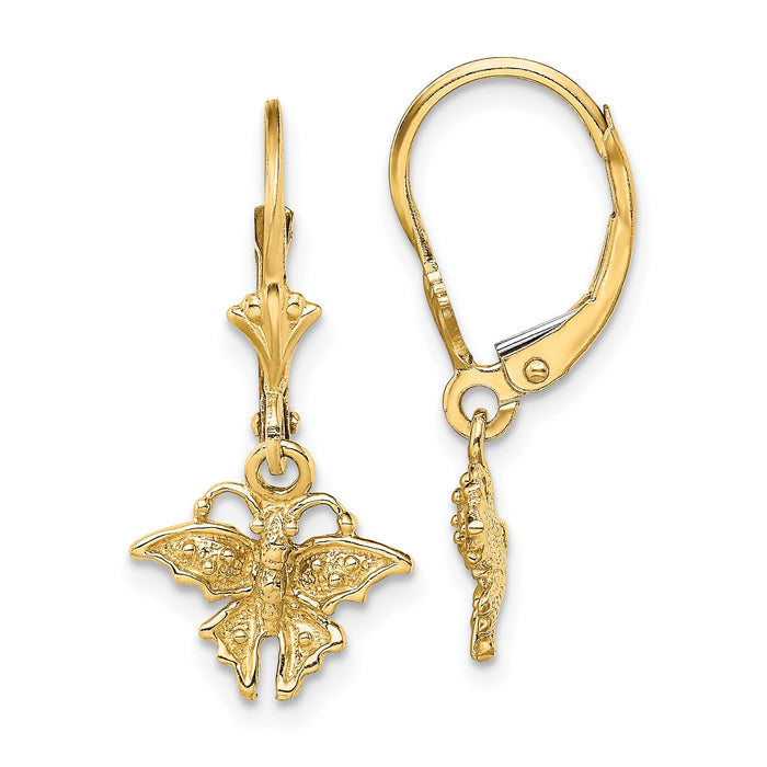 14K Butterfly Leverback Earrings-TF1786