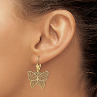 14K Butterfly w/ Beaded Filigree Wings Leverback Earrings-TF1787