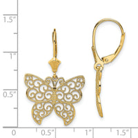 14K Butterfly w/ Beaded Filigree Wings Leverback Earrings-TF1787