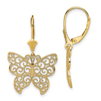 14K Butterfly w/ Beaded Filigree Wings Leverback Earrings-TF1787