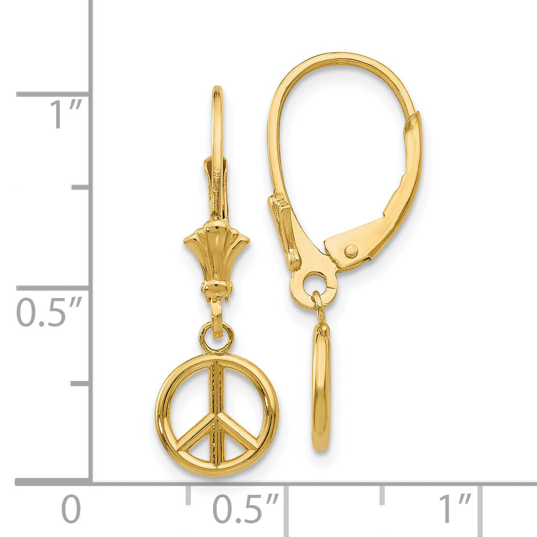14K 3-D Peace Symbol Leverback Earrings-TF1788