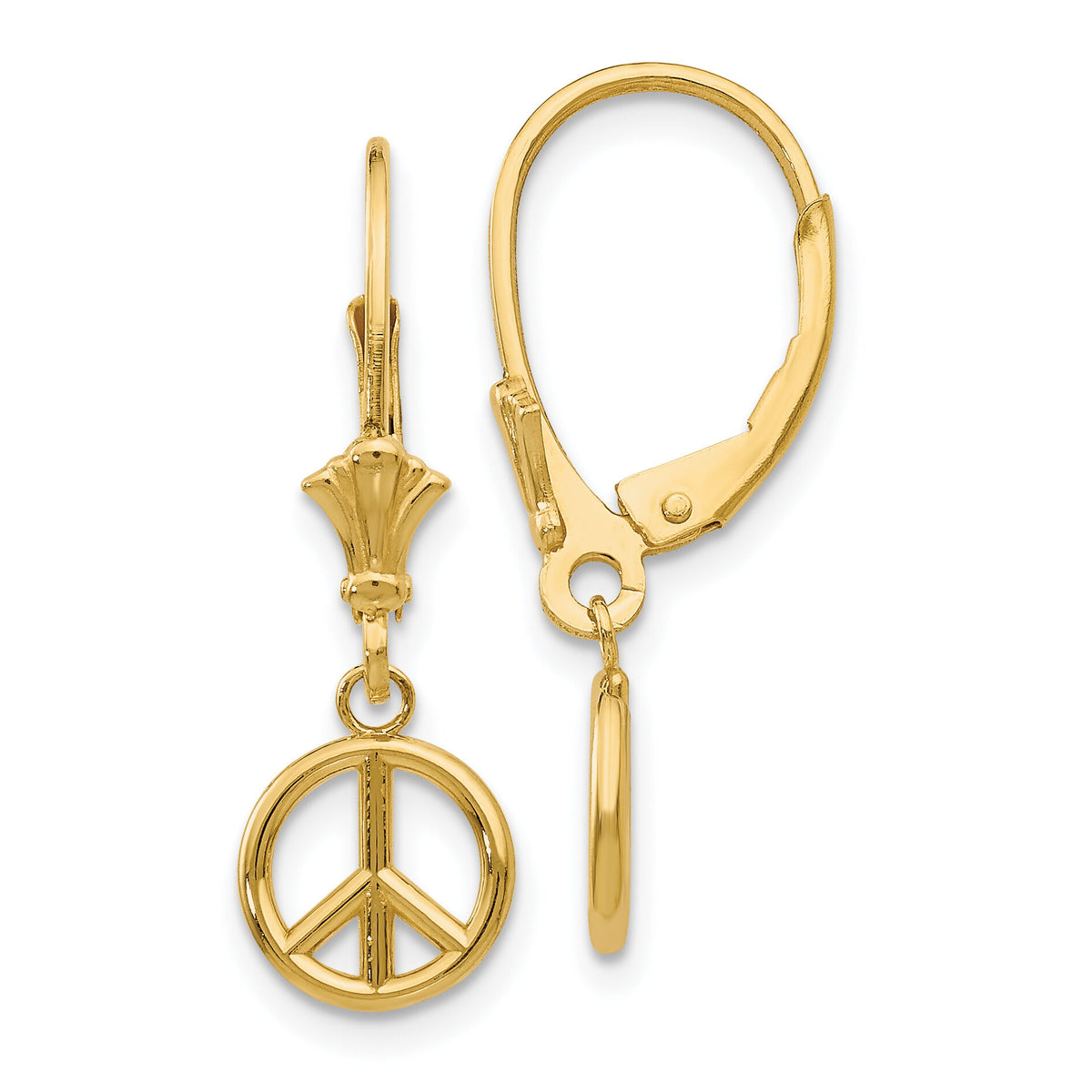 14K 3-D Peace Symbol Leverback Earrings-TF1788