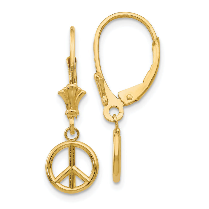 14K 3-D Peace Symbol Leverback Earrings-TF1788