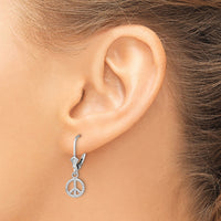 14K White Gold 3-D Peace Symbol Leverback Earrings-TF1788W