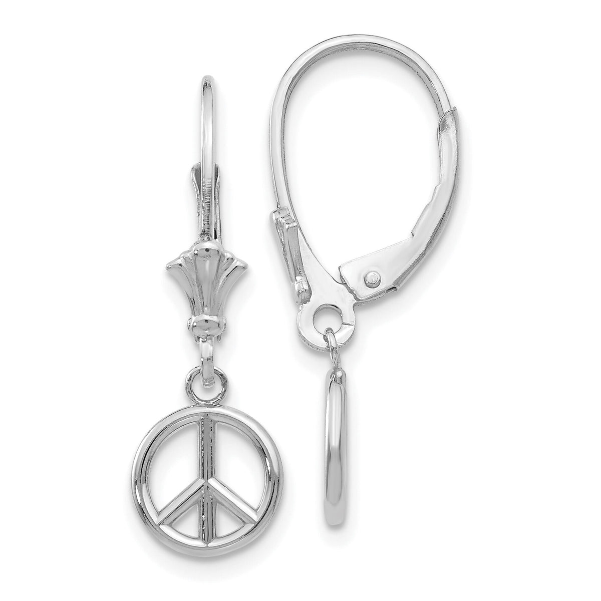 14K White Gold 3-D Peace Symbol Leverback Earrings-TF1788W