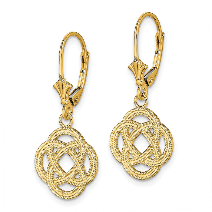 14K Small Celtic Eternity Knot Circle Leverback Earrings-TF1789