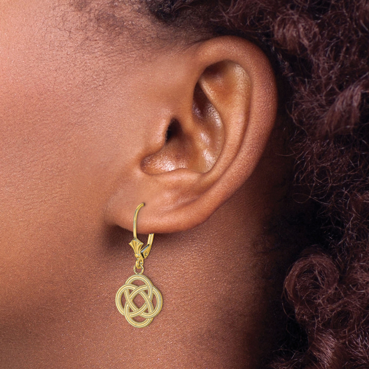 14K Small Celtic Eternity Knot Circle Leverback Earrings-TF1789