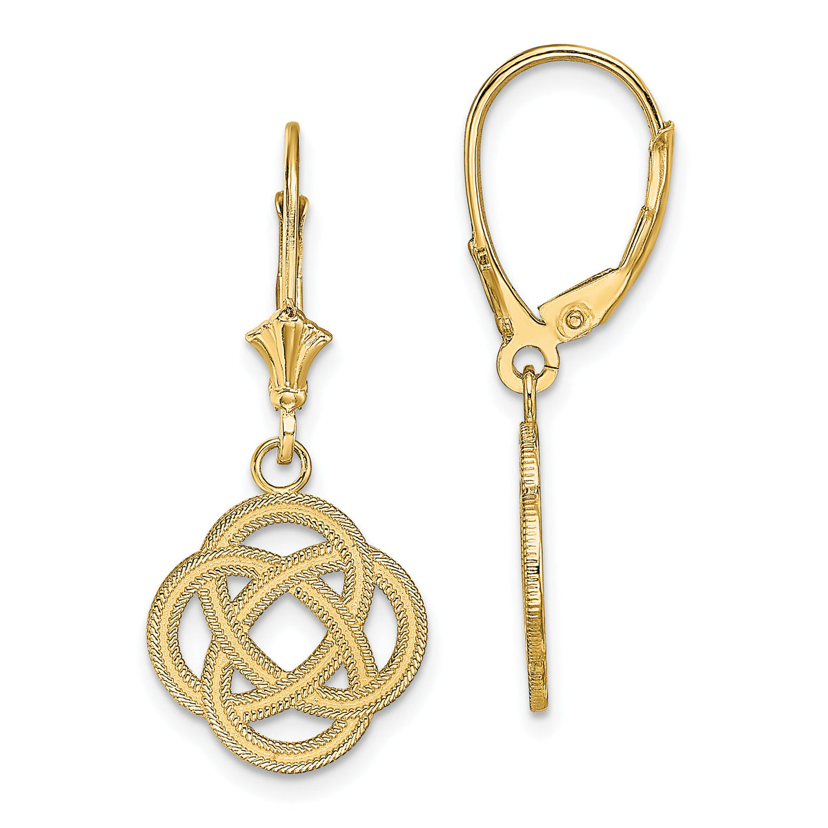 14K Small Celtic Eternity Knot Circle Leverback Earrings-TF1789