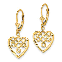 14K Celtic Knot Heart Leverback Earrings-TF1792