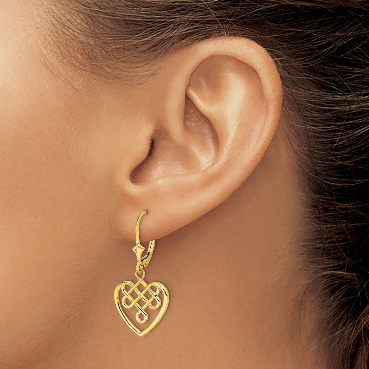 14K Celtic Knot Heart Leverback Earrings-TF1792
