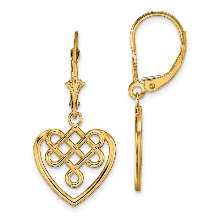 14K Celtic Knot Heart Leverback Earrings-TF1792