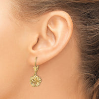 14K 2-D Textured Hibiscus Flower Leverback Earrings-TF1793