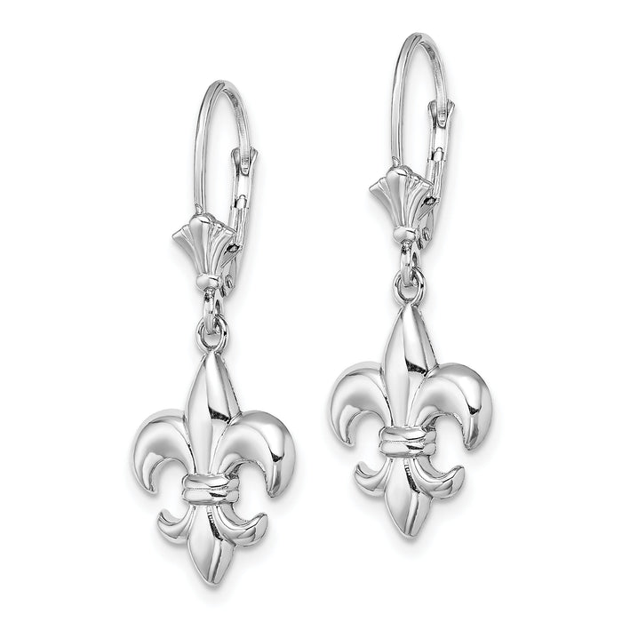 14K White Gold Small Fleur-de-Lis Leverback EARRINGS-TF1794W