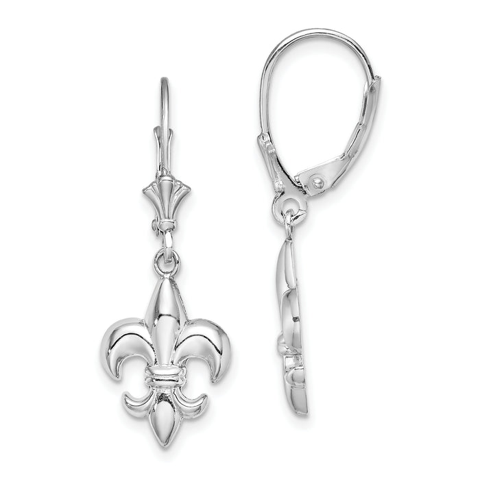 14K White Gold Small Fleur-de-Lis Leverback EARRINGS-TF1794W