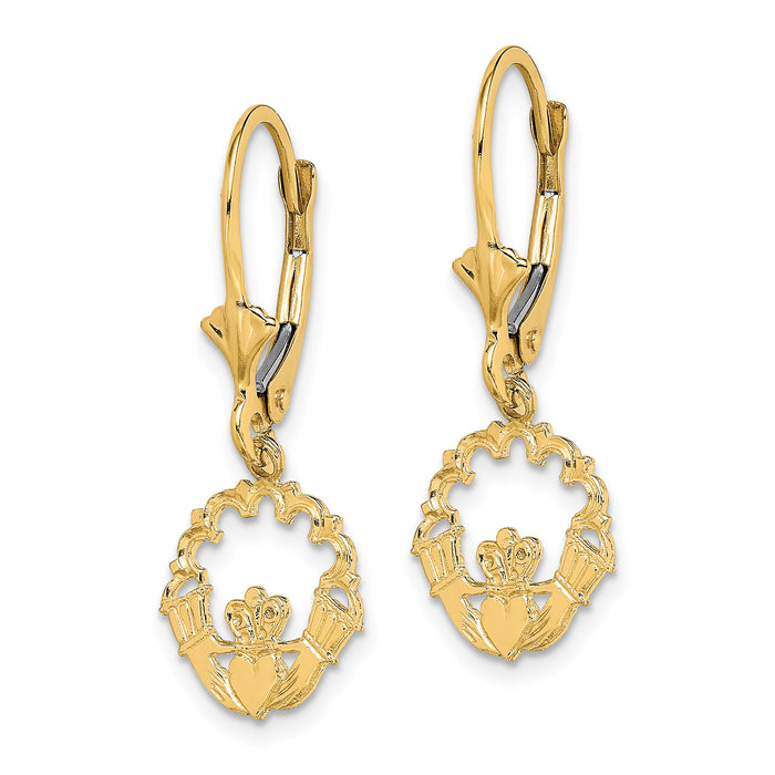 14k Polished Claddagh Leverback Earrings-TF1796