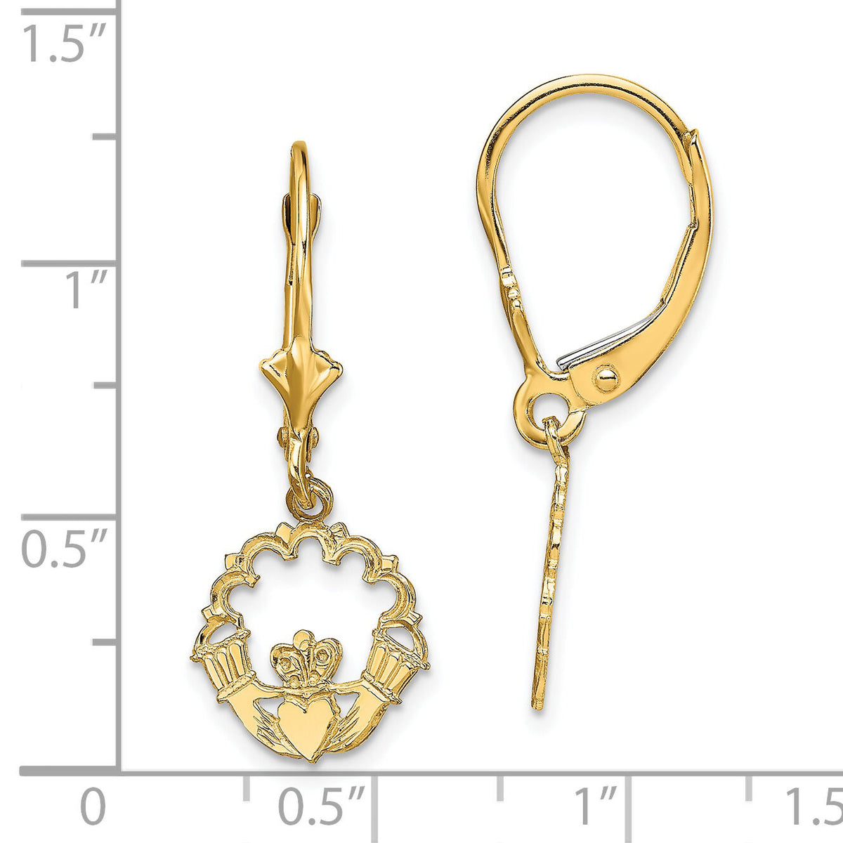 14k Polished Claddagh Leverback Earrings-TF1796