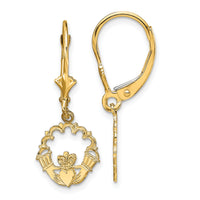 14k Polished Claddagh Leverback Earrings-TF1796
