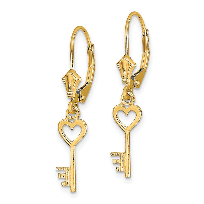 14K Polished Heart Key Leverback Earrings-TF1797